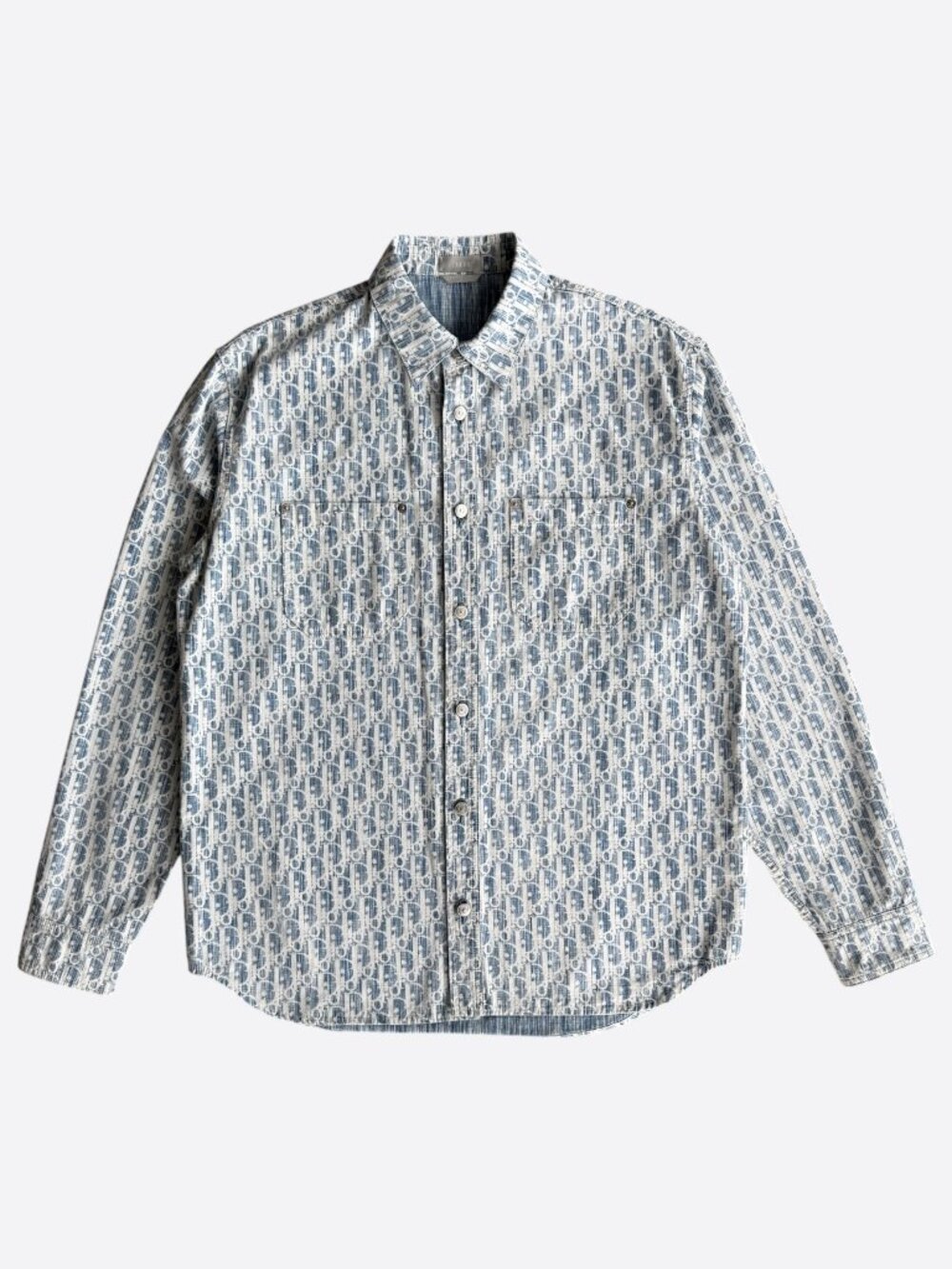 Dior Blue & White Oblique Denim Button Up Shirt